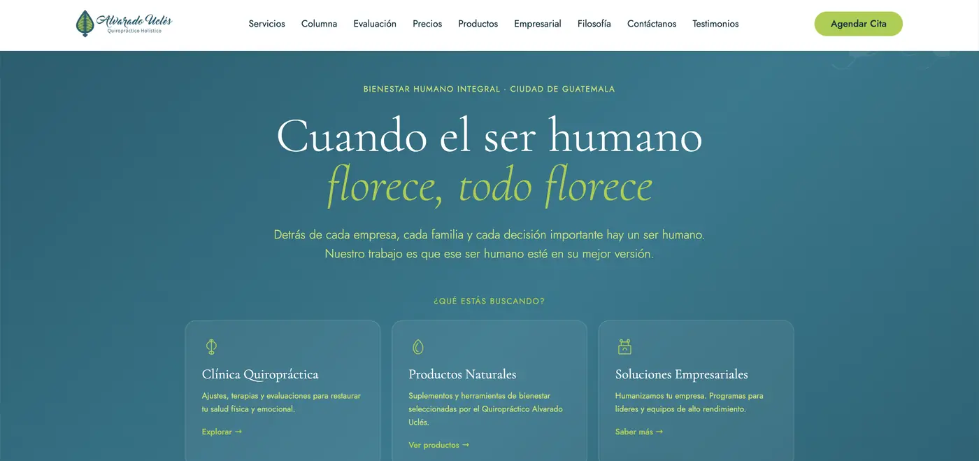 Home page of Alvarado Uclés Quiropráctico